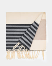 Φόρτωση εικόνας στο εργαλείο προβολής Συλλογής, striped black grey beige white hammam towel made of recycled cotton