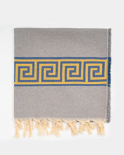 Φόρτωση εικόνας στο εργαλείο προβολής Συλλογής, yellow and blue meander hammam towel made of recycled cotton