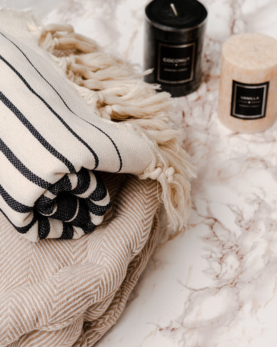 striped black hammam towel made of recycled cotton