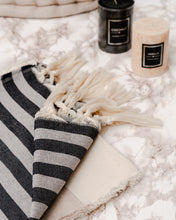 Φόρτωση εικόνας στο εργαλείο προβολής Συλλογής, striped black grey beige white hammam towel made of recycled cotton