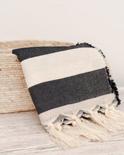 Φόρτωση εικόνας στο εργαλείο προβολής Συλλογής, striped black beige white hammam towel made of recycled cotton