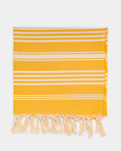 striped yellow hammam towel made of recycled cotton