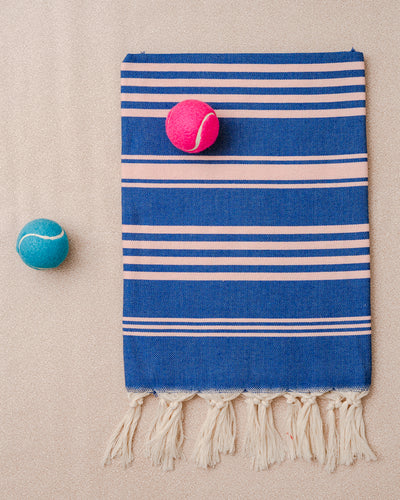 striped blue light pink hammam towel made of recycled cotton