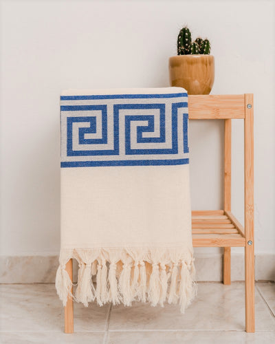 blue meander hammam towel made of recycled cotton 